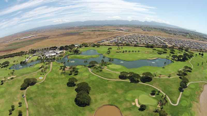 Aerial View of Kapolei back nine holes from HTT Drone