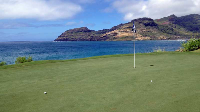 the 14th green at Kauai Lagoons