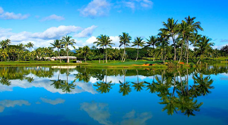 Kauai Lagoons tough 18th hole with island green