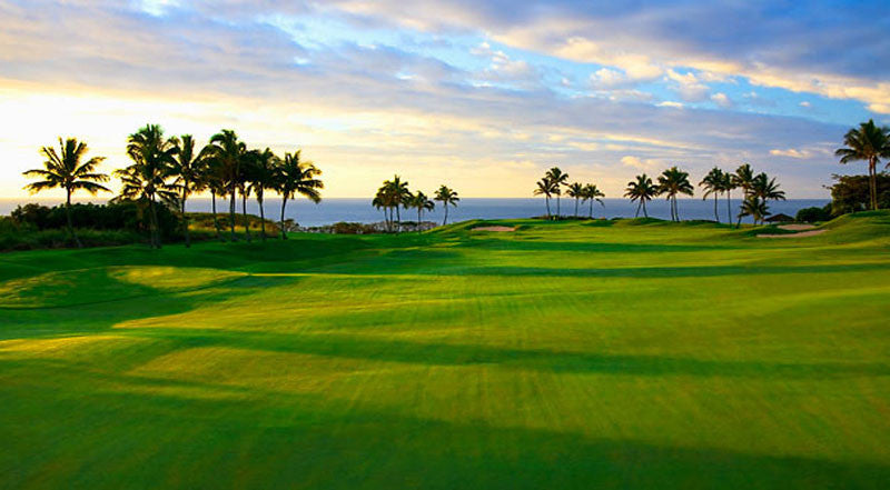 Kauai Lagoons Golf Club 13th fairway at sunset