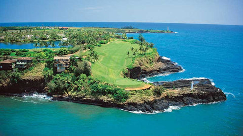16th hole from the air at Kauai Lagoons Hawaii Tee TImes